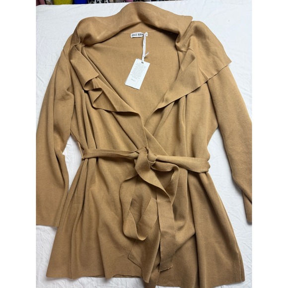 Grace Karin Sweaters - New With Tags Grace Karin Women's Camel Tie Belt Cardigan Size 2XL